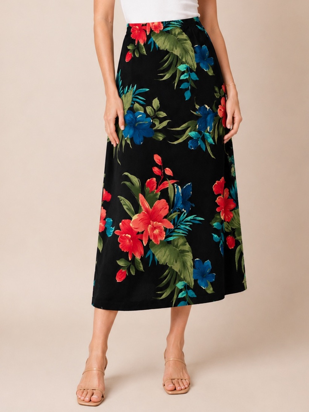 Vintage Tradition Tropical Floral Midi Skirt Made in Canada Size 4 Side Slit